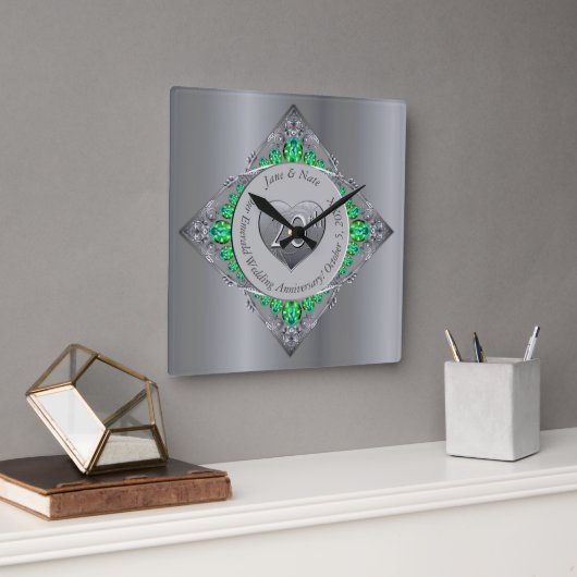 Horloge Carrée 20e anniversaire du Mariage émeraude (Bureau)