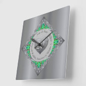 Horloge Carrée 20e anniversaire du Mariage émeraude (Angle)