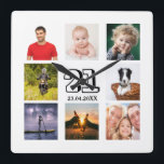 Horloge Carrée 21e anniversaire sur mesure photo collage mec<br><div class="desc">Une horloge murale en cadeau pour un 21ème anniversaire pour un gars,  célébrant sa vie avec un collage de 8 de vos photos.  Personnalisez et ajoutez un âge de 21 ans et une date.  Date de naissance ou date d'anniversaire.  Lettres de couleur noire.  Arrière - plan blanc.</div>
