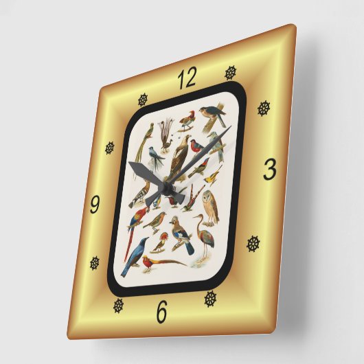 Horloge Carrée 22 Espèces d'oiseaux exotiques ~ L. Prang & Co. (Angle)