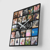 Horloge Carrée 22 Family Photo Collage & Nom (Angle)