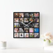 Horloge Carrée 22 Family Photo Collage & Nom (Maison)