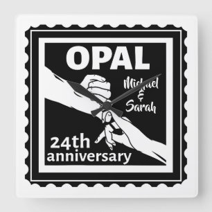 Horloge Carrée 24e anniversaire du mariage opal traditionnel