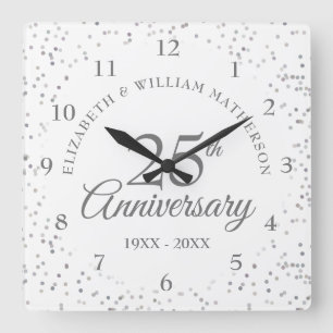 Horloge Carrée 25e anniversaire de la poussière d'argent