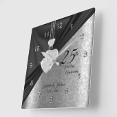 Horloge Carrée 25e anniversaire de Mariage d'argent Keepsaké (Angle)