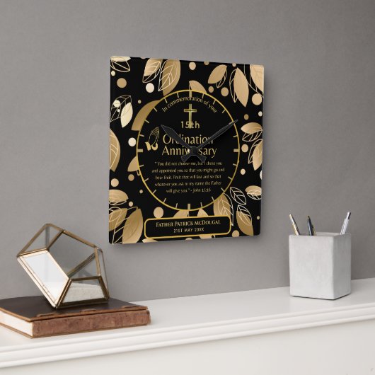 Horloge Carrée 25e Anniversaire du prêtre pasteur Ordination cade (Bureau)