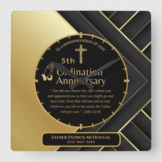 Horloge Carrée 25e Anniversaire du prêtre pasteur Ordination cade (Recto)