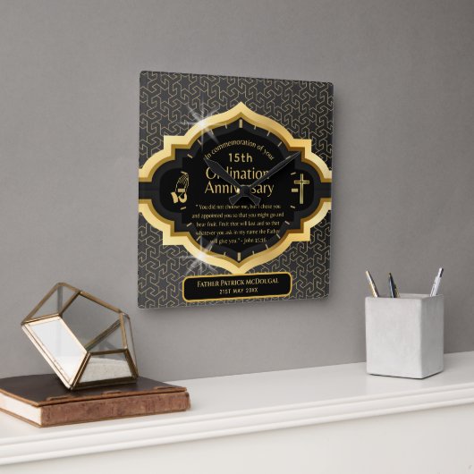 Horloge Carrée 25e Anniversaire du prêtre pasteur Ordination cade (Bureau)