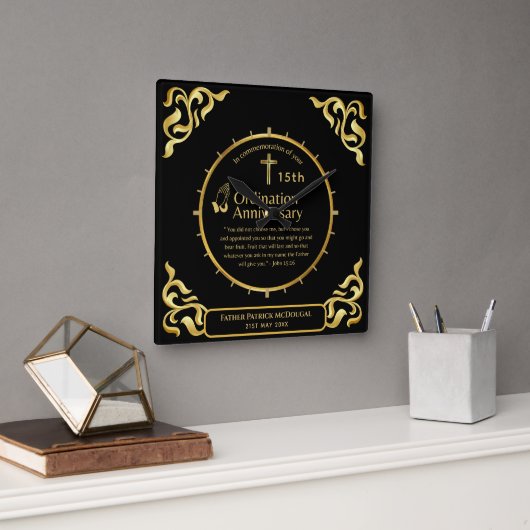 Horloge Carrée 25e Anniversaire du prêtre pasteur Ordination cade (Bureau)