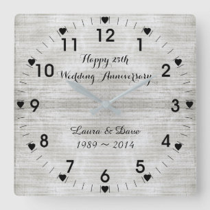 Horloge Carrée 25th Silver Wedding Anniversary