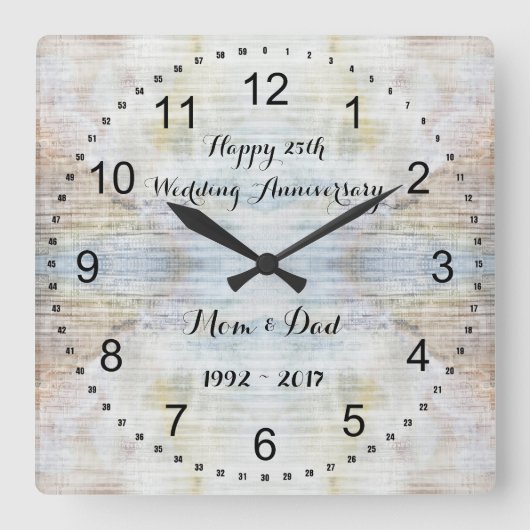 Horloge Carrée 25th Wedding Anniversary Marble Pattern (Recto)