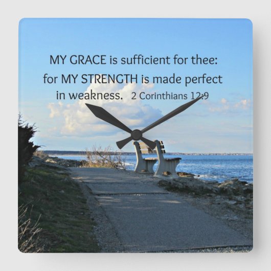 Horloge Carrée 2 Corinthians 12:9 My Grace is sufficient ... (Recto)