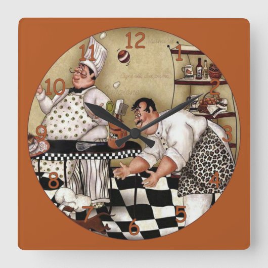 Horloge Carrée 2 Crazy Vintage Chefs (Recto)