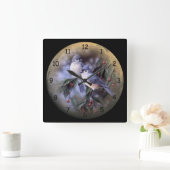 Horloge Carrée 2 Cute Blue Jays on a Branch of Berries (Maison)