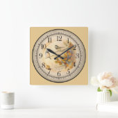 Horloge Carrée 2 mignons oiseaux jouant dans les arbres (Maison)