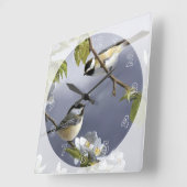 Horloge Carrée 2 mignons petits oiseaux dans un arbre (Angle)