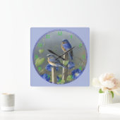 Horloge Carrée 2 oiseaux bleus sur les billets (Maison)
