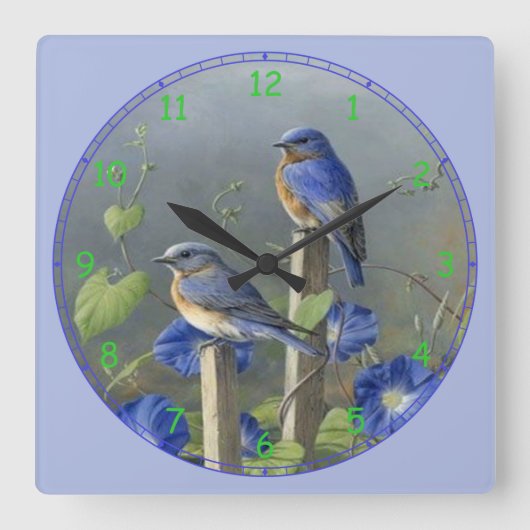 Horloge Carrée 2 oiseaux bleus sur les billets (Recto)