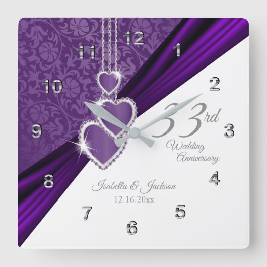 Horloge Carrée 33e Anniversaire du Mariage Améthyste Purple Keeps (Recto)