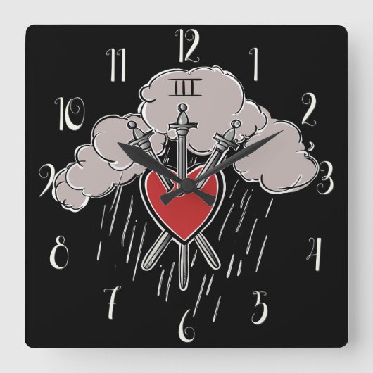 Horloge Carrée 3 d'épées Love Heart Tarot Illustration (Recto)