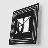 Horloge Carrée 3 monogramme de cadre | Noir et blanc (Angle)