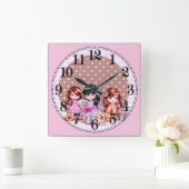 Horloge Carrée 3 poupées et chiens (Maison)
