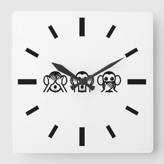 Horloge Carrée 3 Singes Sages Emoji (Recto)