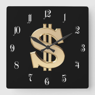 Horloge Carrée 3D dollar sign
