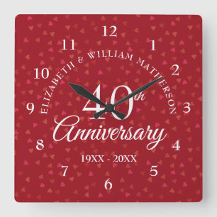 Horloge Carrée 40 ans Rubis Cœurs