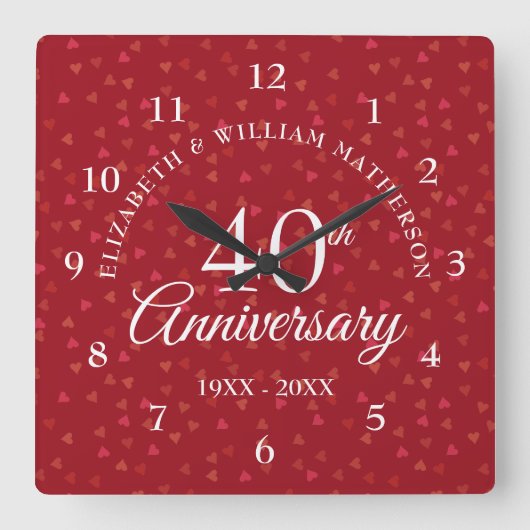 Horloge Carrée 40 ans Rubis Cœurs (Recto)