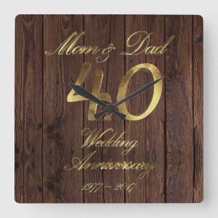 Horloge Carrée 40e anniversaire de mariage Noces de rubis Parents