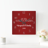 Horloge Carrée 40e anniversaire du Mariage Ruby Nom (Maison)