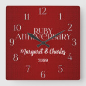 Horloge Carrée 40e anniversaire du Mariage Ruby Nom (Recto)