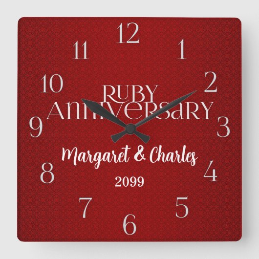 Horloge Carrée 40e anniversaire du Mariage Ruby Nom (Recto)