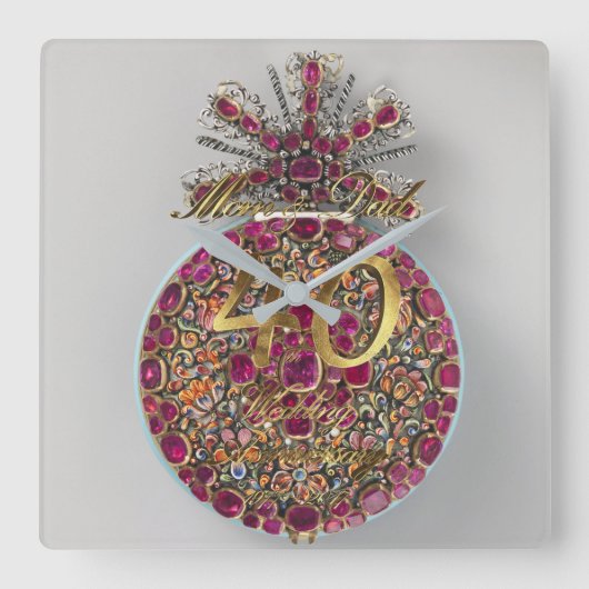 Horloge Carrée 40e Wedding Anniversary Ruby Wedding Parents (Recto)