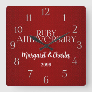 Horloge Carrée 40th Ruby Wedding Annivsersary Name