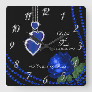 Horloge Carrée 45e anniversaire du Rose bleu Sapphire