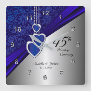 Horloge Carrée 45ème / 65ème Sapphire Mariage Anniversaire Keepsa