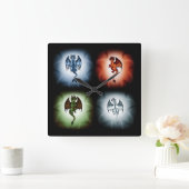 Horloge Carrée 4 dragons à éléments (Maison)