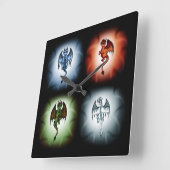 Horloge Carrée 4 dragons à éléments (Angle)