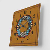 Horloge Carrée 4 oiseaux lapident la mosaïque (Angle)