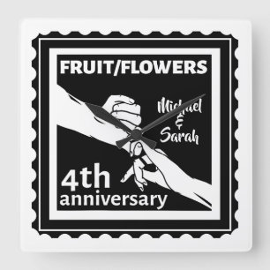 Horloge Carrée 4e anniversaire Mariage tenant la main romantique