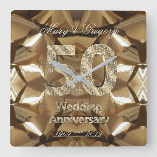 Horloge Carrée 50e anniversaire de mariage 2019 Typographie (Recto)