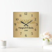 Horloge Carrée 50e anniversaire de mariage nom (Maison)
