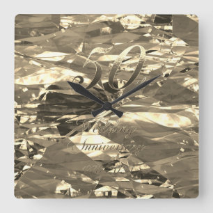 Horloge Carrée 50e anniversaire du Mariage 1970 2020 Chic Faux Go
