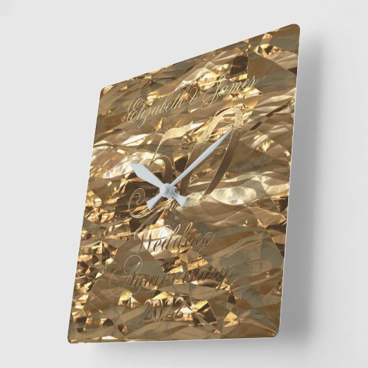 Horloge Carrée 50e anniversaire du Mariage 2022 Mariage d'or (Angle)