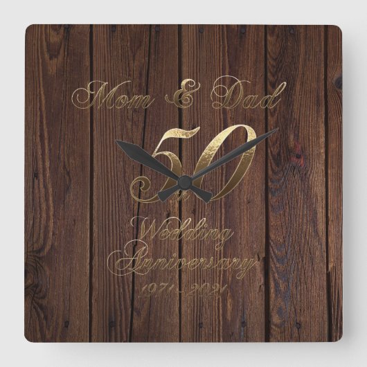 Horloge Carrée 50e Wedding Anniversary Golden Wedding Parents (Recto)