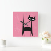 Horloge Carrée 50's Retro Black Cat Pink Pop Art Clock (Maison)