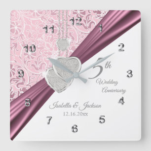 Horloge Carrée 5e anniversaire de Mariage rose Keepsaké 2