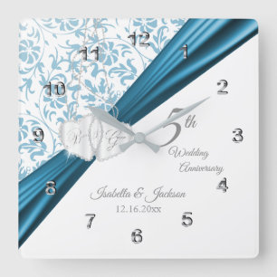 Horloge Carrée 5e anniversaire du Mariage bleu Keepsaké